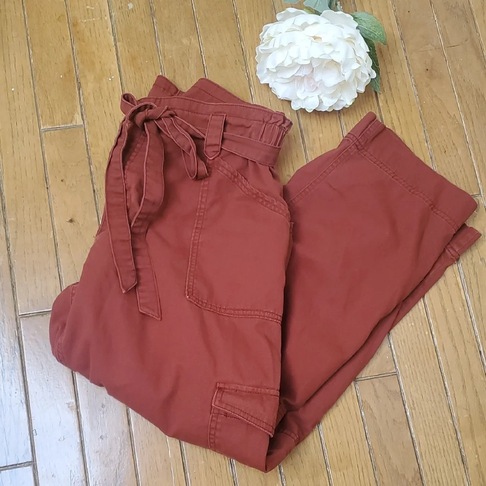 Old Navy Rust Tie-Waist Cropped Cargo Pants Size L - Picture 8 of 9